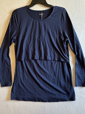 Quince Maternity & Nursing Long Sleeve Shirt BreastFeeding Access Size M